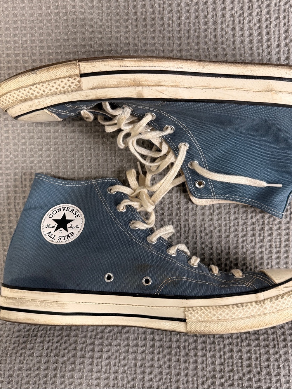 Converse High-Top Canvas Sneakers in Blue and White - Picture 3 of 8